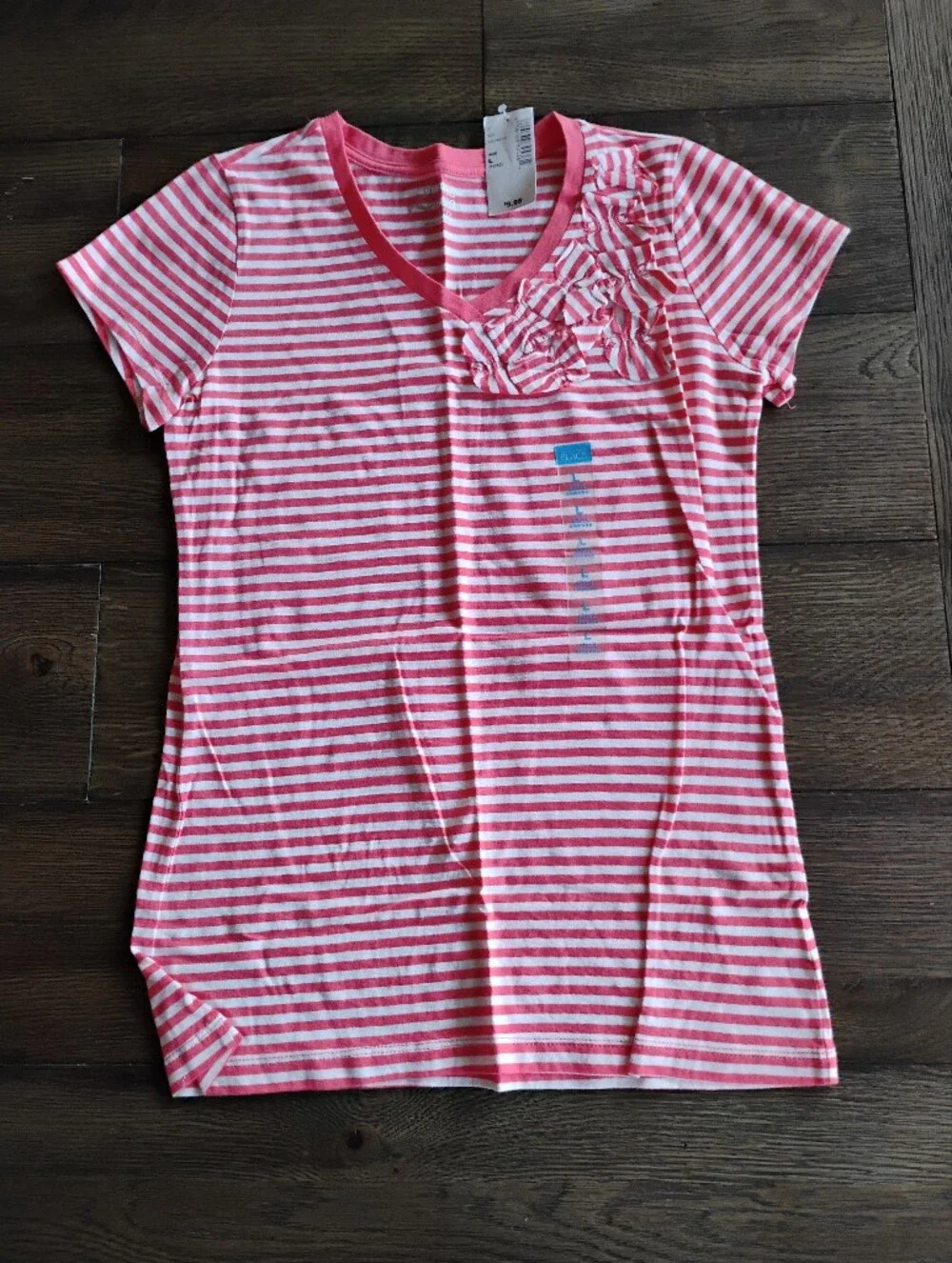 The Children's Place Pink and White Striped Girls Top with Ruffle Accent